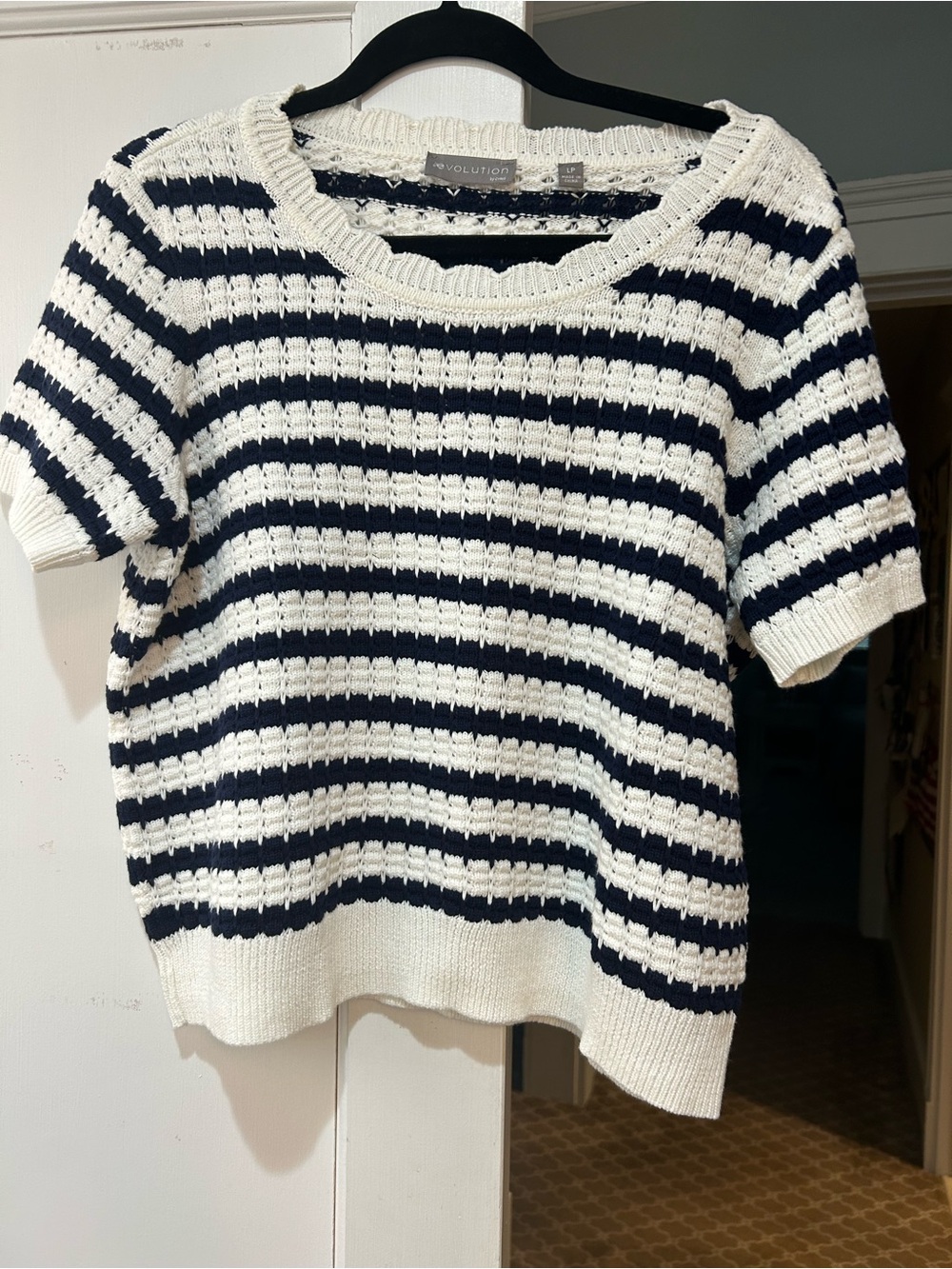 Revolution Navy & White Striped Short-Sleeve Crewneck Sweater